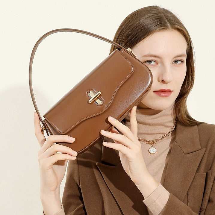 Lysiana | Genuine Leather Baguette Shoulder Bag