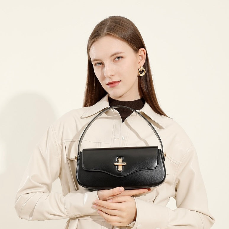 Lysiana | Genuine Leather Baguette Shoulder Bag