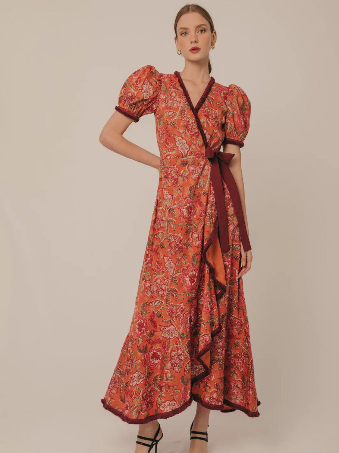 Elegant Pink Short Sleeve Maxi Dress