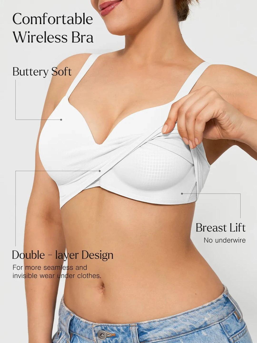 Seamless Wireless V-Neck Push-Up Bra
